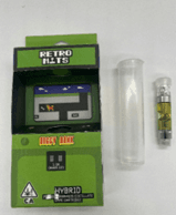 Retro Hits Premium Cannabis Distillate” Doggy Dank front package label and vape cartridge
