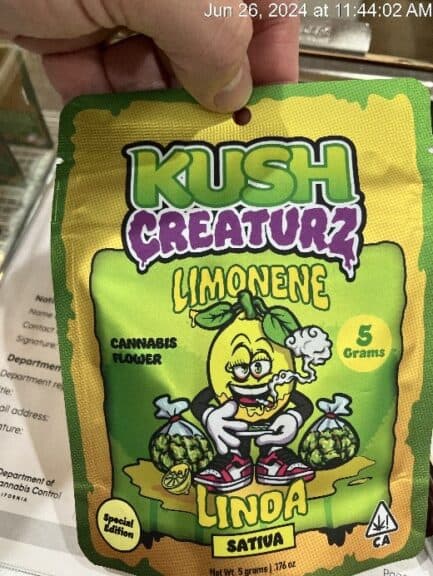 Kush Creaturz Limonene Linda” front package label