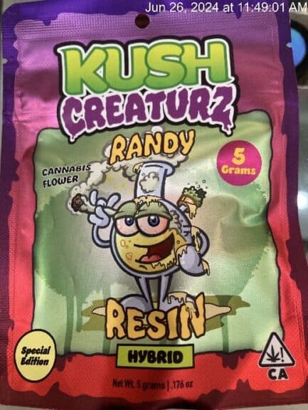 Kush Creaturz Randy Resin” front package label